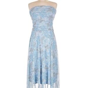 See You Monday Strapless Pale Blue Paisley Midi Dress